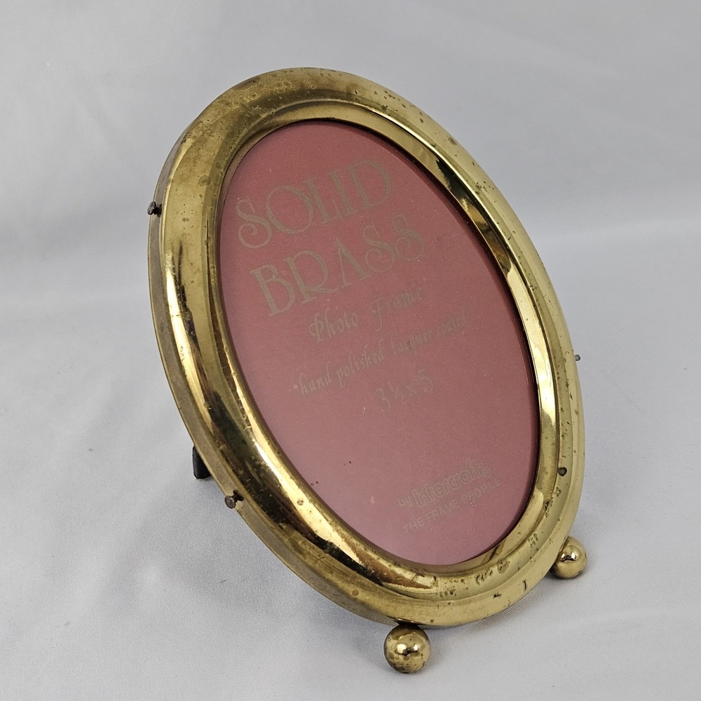 Oval Brass Picture Frame Footed w/Easel Hand Polished Lacquered